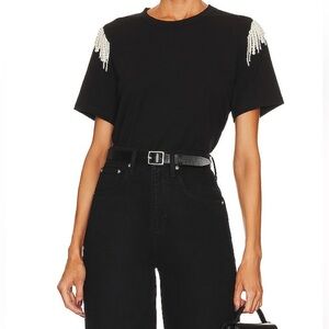 Veronica Beard Black Top with White Pearl Detail, L